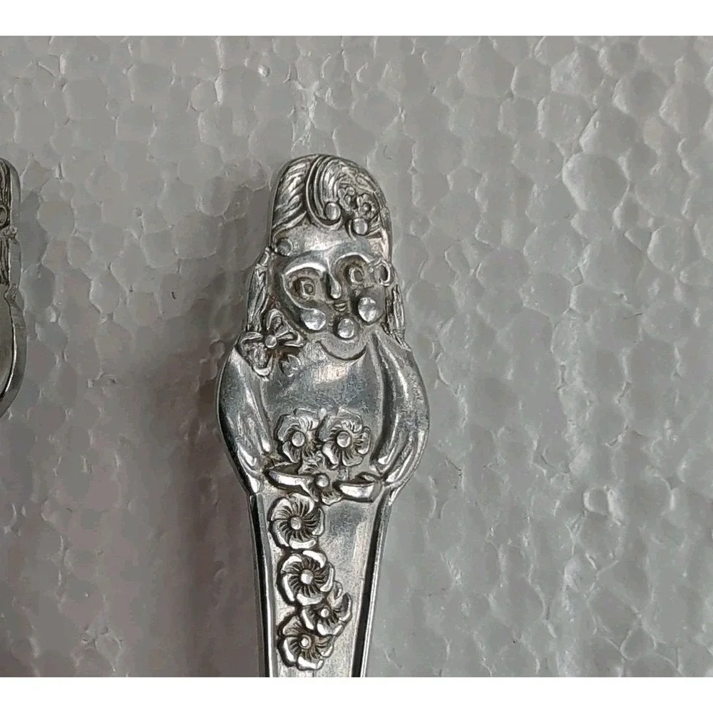 Vintage 1970s Japan Flower Girl Child Fork Spoon Set Youth Flatware Cute MCM - Picture 4 of 6